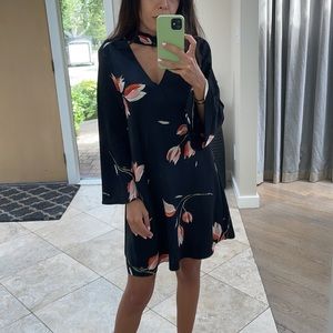 ❗️ZARA❗️ floral long sleeve choker neck black dress